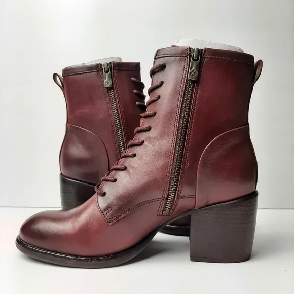 Patricia Nash Sicily Leather Heeled Boots Merlot Lace Up Zipper Size 8.5 - Picture 5 of 6